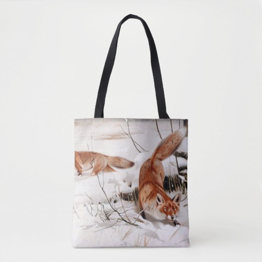 Red Foxes in Snow at Winter (by Wilhelm Kuhnert) トートバッグ (正面)