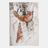 Red Foxes in the Winter Snow (by Wilhelm Kuhnert) キッチンタオル (縦)