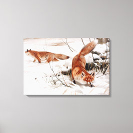 Red Foxes in the Winter Snow (by Wilhelm Kuhnert) キャンバスプリント