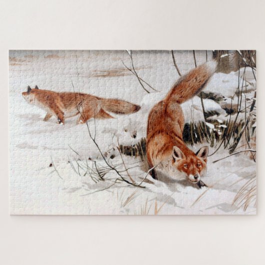 Red Foxes in the Winter Snow (by Wilhelm Kuhnert) ジグソーパズル (横)