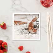 Red Foxes in the Winter Snow (by Wilhelm Kuhnert) スタンダードカクテルナプキン (インサイチュ)