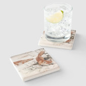 Red Foxes in the Winter Snow (by Wilhelm Kuhnert) ストーンコースター (横)