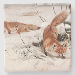 Red Foxes in the Winter Snow (by Wilhelm Kuhnert) ストーンコースター
