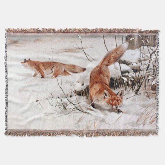 Red Foxes in the Winter Snow (by Wilhelm Kuhnert) スローブランケット (正面)