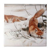 Red Foxes in the Winter Snow (by Wilhelm Kuhnert) タイル (正面)