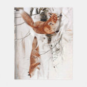 Red Foxes in the Winter Snow (by Wilhelm Kuhnert) フリースブランケット (正面)