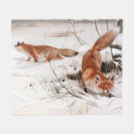 Red Foxes in the Winter Snow (by Wilhelm Kuhnert) フリースブランケット