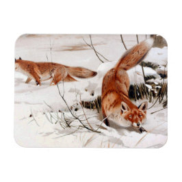 Red Foxes in the Winter Snow (by Wilhelm Kuhnert) マグネット