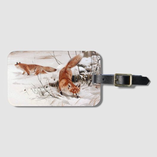 Red Foxes in the Winter Snow (by Wilhelm Kuhnert) ラゲッジタグ (正面横)