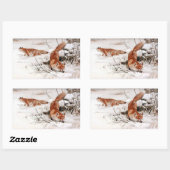 Red Foxes in the Winter Snow (by Wilhelm Kuhnert) 長方形シール (シート)