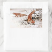 Red Foxes in the Winter Snow (by Wilhelm Kuhnert) 長方形シール (バッグ)