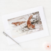 Red Foxes in the Winter Snow (by Wilhelm Kuhnert) 長方形シール (封筒)