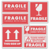 Red Fragile Handle W/Care Shipping Labels Stickers シール (正面)
