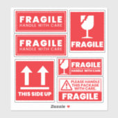 Red Fragile Handle W/Care Shipping Labels Stickers シール (シート)