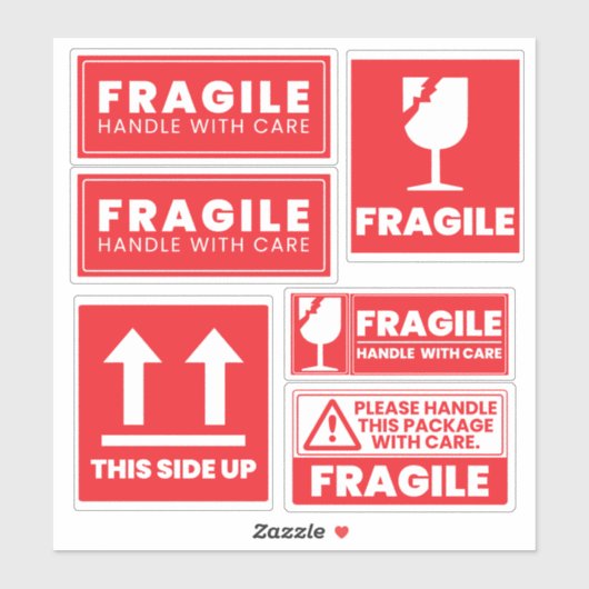 Red Fragile Handle W/Care Shipping Labels Stickers シール (シート)