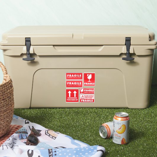 Red Fragile Handle W/Care Shipping Labels Stickers シール (クーラー)