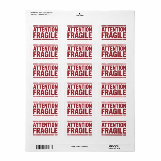 Red Fragile Handle with Care Mailing Label images1 ラベル (フルシート)