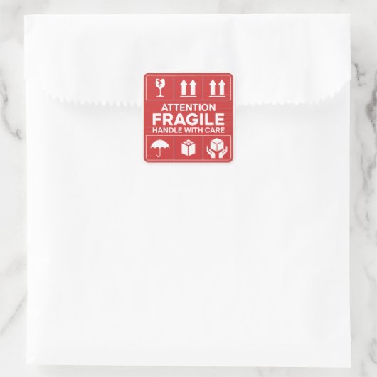 Red Fragile Handle with Care Mailing Label images5 スクエアシール (バッグ)