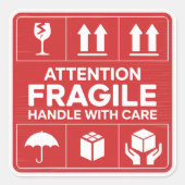 Red Fragile Handle with Care Mailing Label images5 スクエアシール (正面)