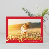 Red Frame & Gold Merry Christmas Photo 箔シーズンカード (立ち正面)