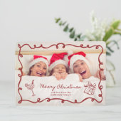  Red frame, Striped Family Photo Christmas 招待状 (スタンド正面)