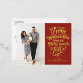 Red Frohe Weihnachen書道写真 箔シーズンポストカード (正面/裏面)