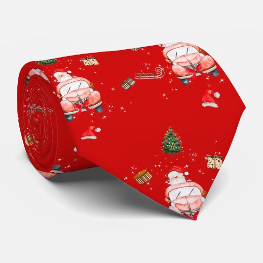 Red funny Happy Santa Christmas gift for husband ネクタイ (ロール)