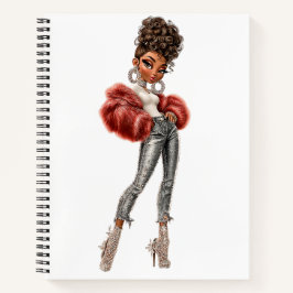  Red Fur Glam Girl Spiral Notebook ノートブック