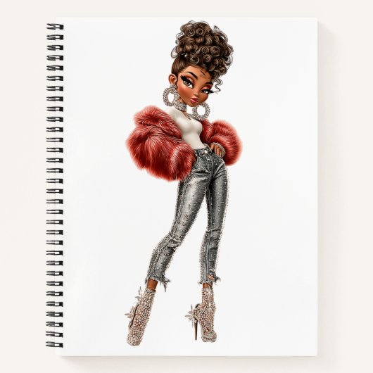 Red Fur Glam Girl Spiral Notebook ノートブック (正面)