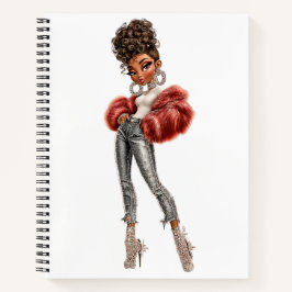  Red Fur Glam Girl Spiral Notebook ノートブック