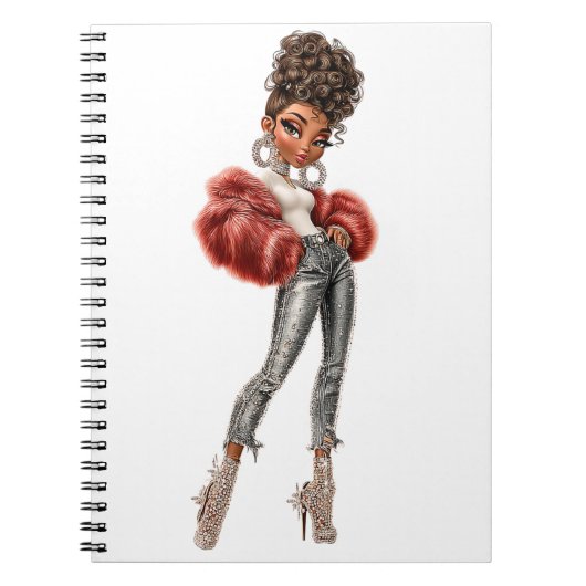 Red Fur Glam Girl Spiral Photo Notebook ノートブック (正面)