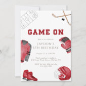 Red Game On Hockey Birthday Party Kids Sports Game 招待状 (正面)