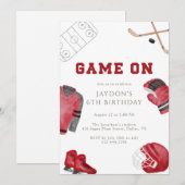 Red Game On Hockey Birthday Party Kids Sports Game 招待状 (正面/裏面)