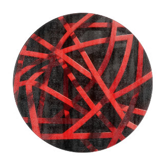 Red Geometric Abstract Chaos カッティングボード