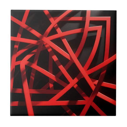 Red Geometric Abstract Chaos タイル (正面)