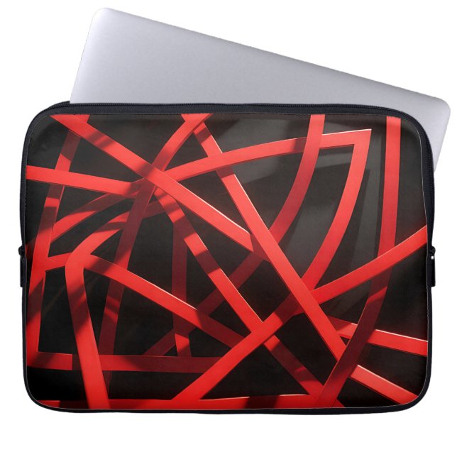 Red Geometric Abstract Chaos ラップトップスリーブ (正面)