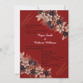 Red Geometric Floral Wedding Invitation 招待状