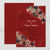 Red Geometric Floral Wedding Invitation 招待状 (正面/裏面)