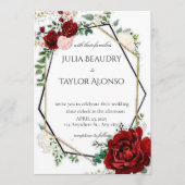 red Geometric Floral Wedding Invitation 招待状 (正面)