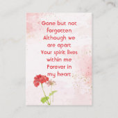Red Geranium Memorial Pocket Keepsake 名刺 (裏面)