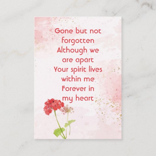 Red Geranium Memorial Pocket Keepsake 名刺 (裏面)