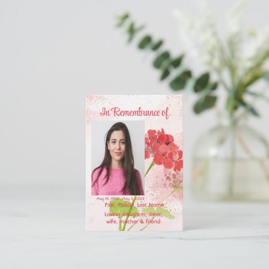Red Geranium Memorial Pocket Keepsake 名刺 (スタンド正面)