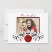 Red Gerberaフローラ日付カードの保存 セーブザデート (正面)