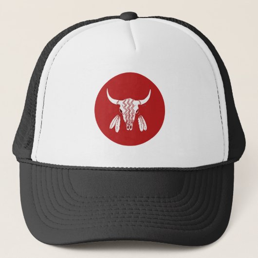 Red Ghost Dance Buffalo white black trucker hat キャップ (正面)