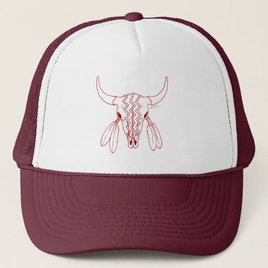 Red Ghost Dance Buffalo white maroon trucker hat キャップ (正面)