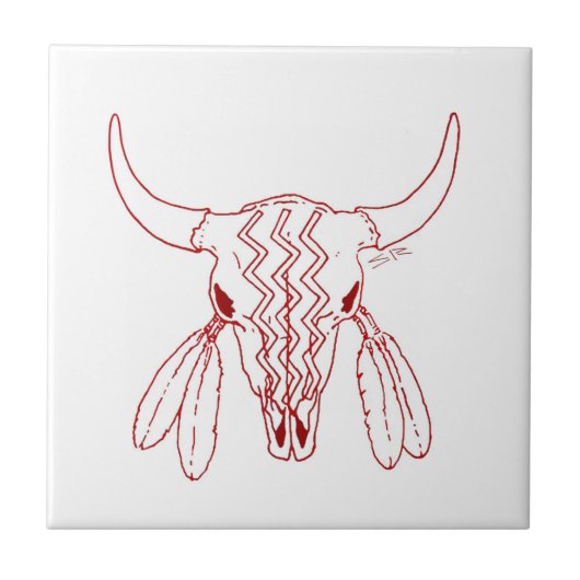 Red Ghost Dance Buffalo white small tile closeup タイル (正面)