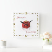 Red Gift Box Season's Greetings Clock スクエア壁時計 (ホーム)