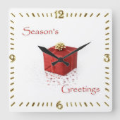 Red Gift Box Season's Greetings Clock スクエア壁時計 (正面)