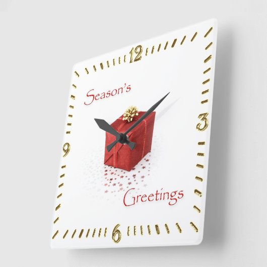 Red Gift Box Season's Greetings Clock スクエア壁時計 (傾斜)