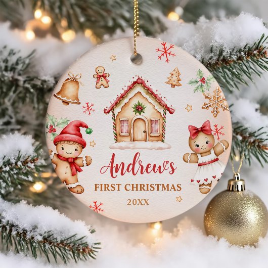 Red Gingerbread House 1st Birthday Party セラミックオーナメント
